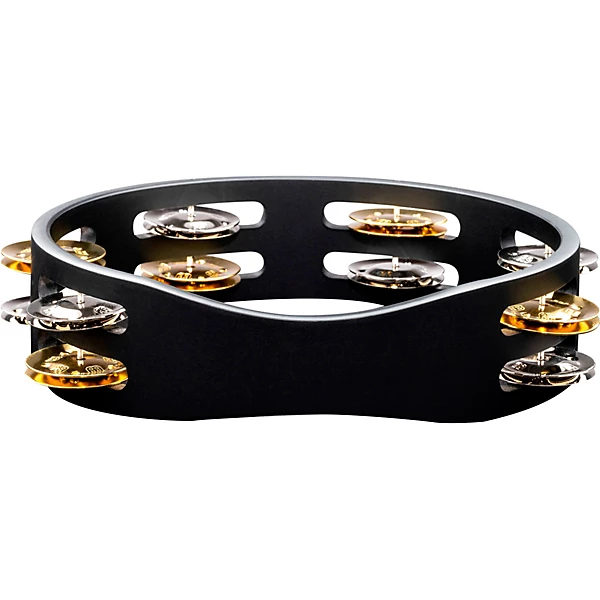 Compact Wood Tambourine Two Rows Dual Alloy Jingles Black