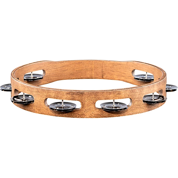 MEINL Wood Tambourine with Single Row Stainless Steel Jingles 10 in. Walnut Brown