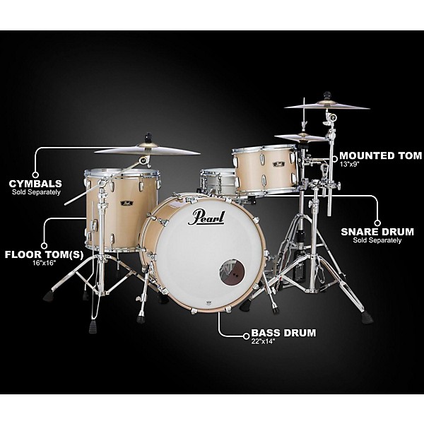 Open Box Pearl Vintage Hybrid Wood Fiberglass Series 3 Piece Shell Pack with 22 in. Bass Drum Level 1 Platinum Mist