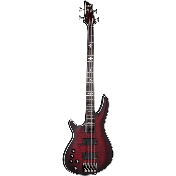 Schecter Guitar Research Hellraiser Extreme 4 Left Handed Electric Bass Guitar Satin Crimson Red Burst