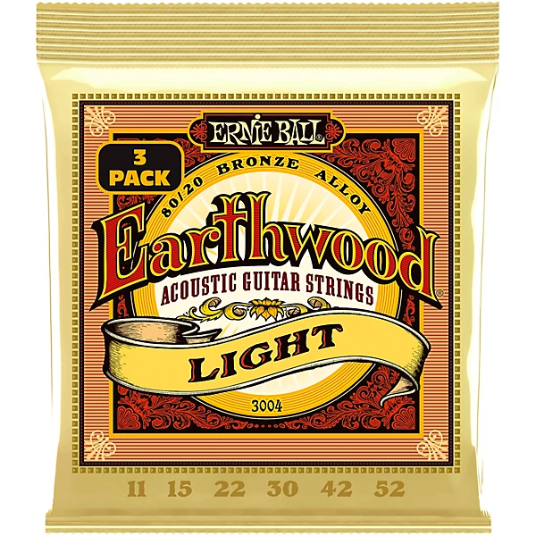3004 Earthwood 80 20 Bronze Light Acoustic Guitar Strings 3 Pack