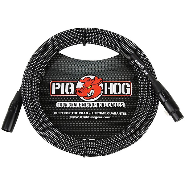 Woven XLR Mic Cable 20 ft Black White