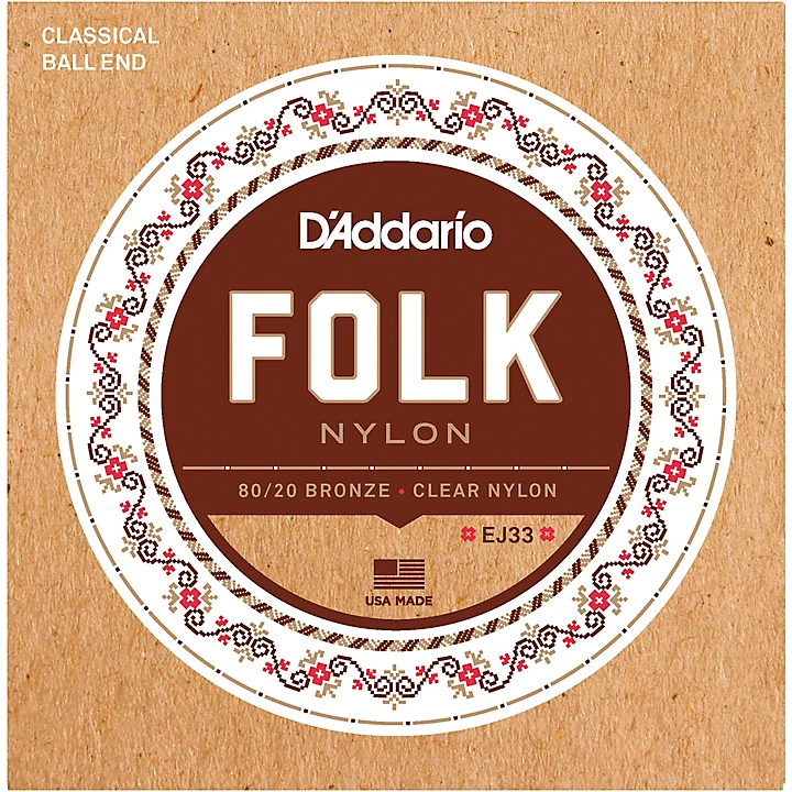 EJ33 Folk Nylon 80 20 Bronze Ball End Clear Treble Guitar Strings