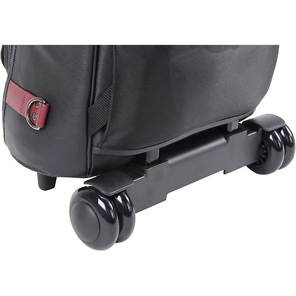 Designer Compact Triple Trumpet Wheelie Black Leather with Burgundy Leather Trim