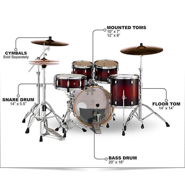 Pearl Decade Maple 5 Piece Shell Pack With 20 Bass Drum Level 1 Gloss Deep Red Burst J40599004002000.gc