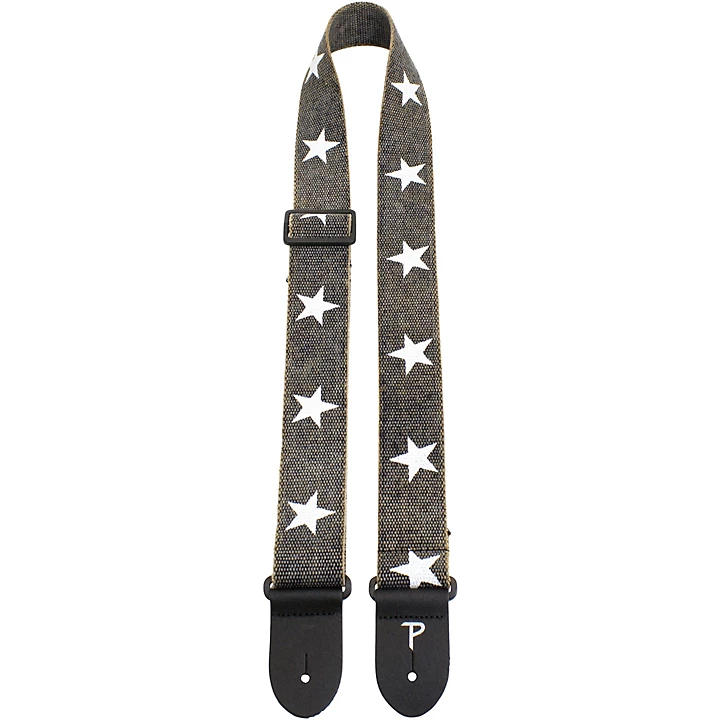 2 in Cotton Guitar Strap with Leather Ends Printed Stars 2 in