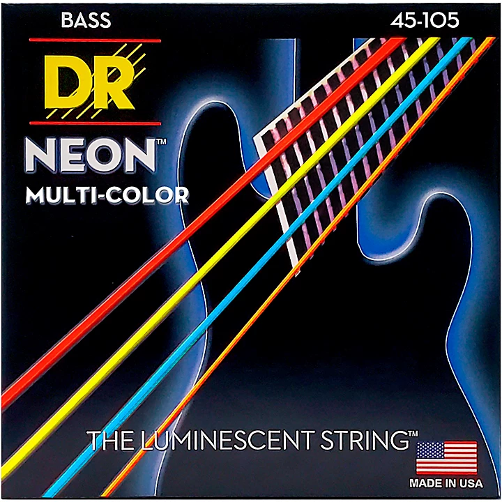 Hi Def NEON Multi Color Coated Medium 4 String Bass Strings