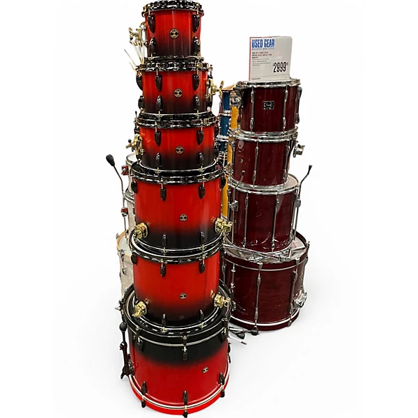 Philly Drum Co Used 2022 Philly Drum Co 6 Piece Custom Stave Maple Kit Red to Black Fade Drum Kit.gc