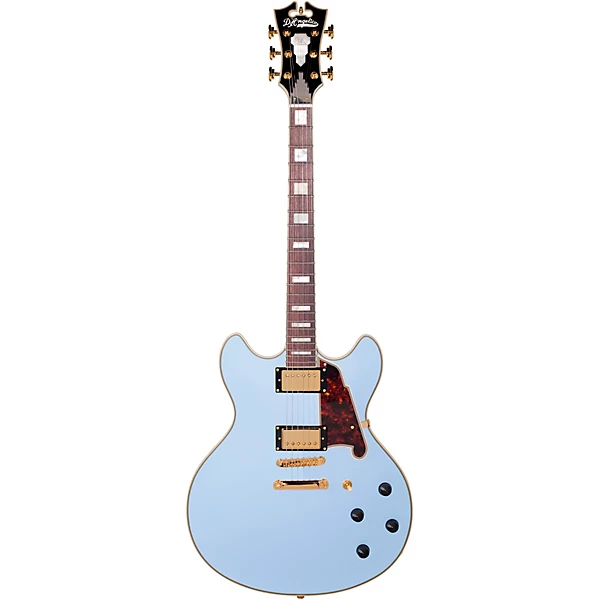 Open Box D'Angelico Deluxe Series Limited Edition DC Non F Hole Semi Hollowbody Electric Guitar Level 1 Matte Powder Blue Tortoise Pickguard