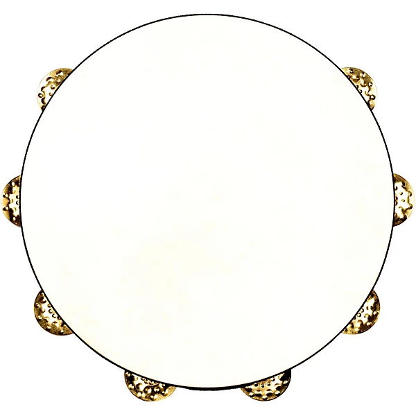 Vintage Goat Skin Wood Tambourine One RowBrass Jingles Walnut Brown 10 in