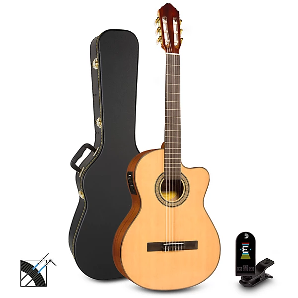 Lucero LC150SCE Nylon String Classical Acoustic Electric Guitar Pack Natural