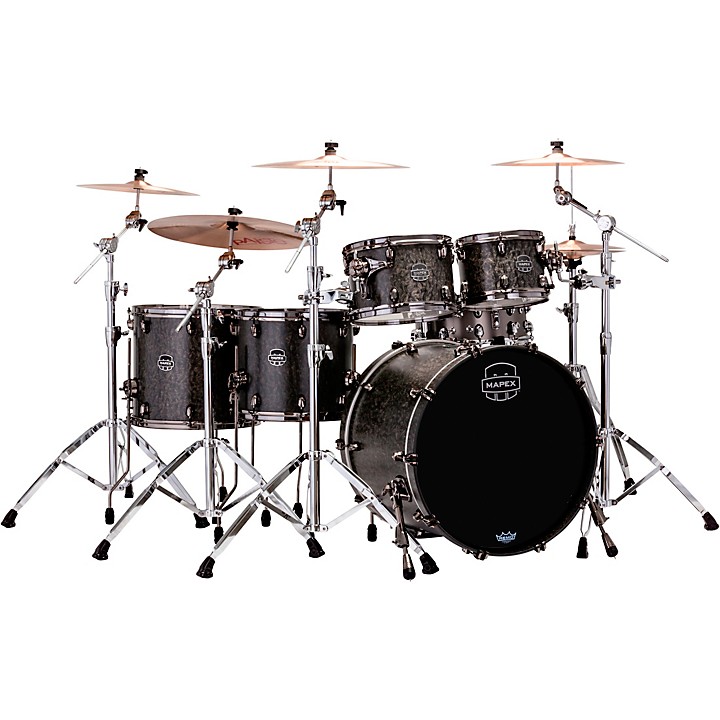 Mapex Saturn V Exotic Edition 5 Piece Studioease Shell Pack Level 1 Flat Black Maple Burl J56833004002000.gc