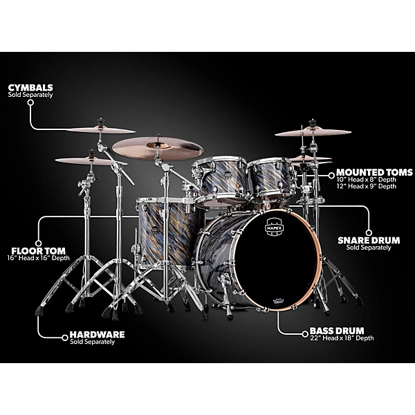 Mapex Saturn V 4 Piece Rock Shell Pack Level 1 Marine Spiral Custom Wrap J17125004004000.gc