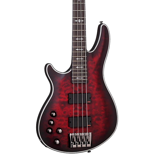 Schecter Guitar Research Hellraiser Extreme 4 Left Handed Electric Bass Guitar Satin Crimson Red Burst