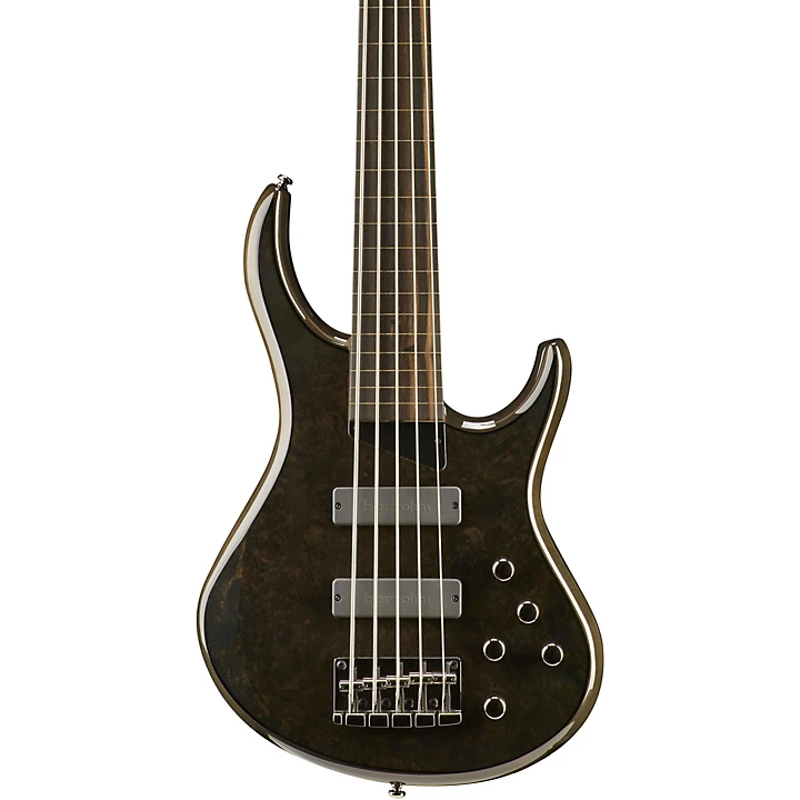 MTD Kingston ZX 5 String Fretless Electric Bass Guitar Transparent Black Ebonol Fretboard