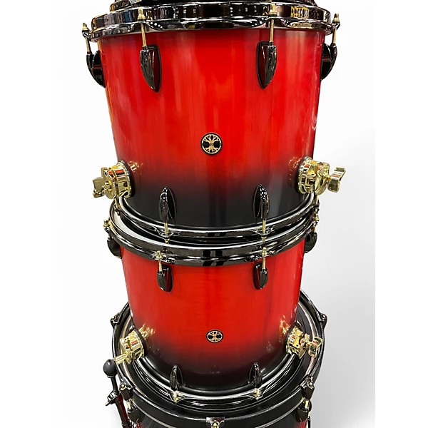Philly Drum Co Used 2022 Philly Drum Co 6 Piece Custom Stave Maple Kit Red to Black Fade Drum Kit.gc
