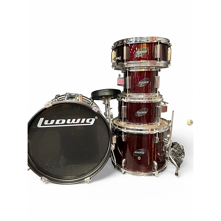 Used Ludwig 5 Piece Accent CS Burgundy Drum Kit