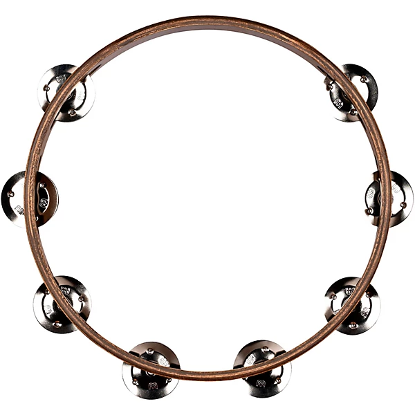 MEINL Wood Tambourine with Single Row Stainless Steel Jingles 10 in. Walnut Brown
