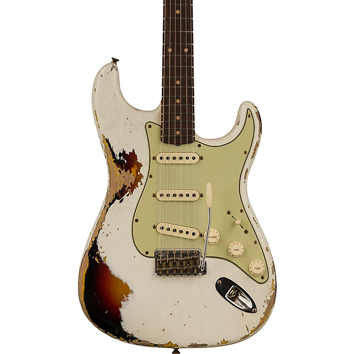 Fender Custom Shop Limited Edition '62 Stratocaster Heavy Relic Electric Guitar Aged Olympic White over 3 Color Sunburst