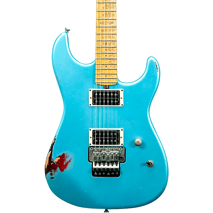 Cali Aged Electric Guitar Double Burst Metallic Blue over 3 Tone Burst