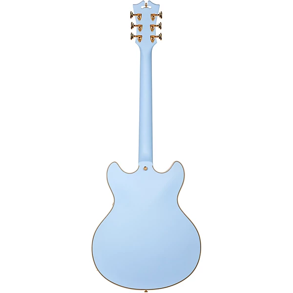 Open Box D'Angelico Deluxe Series Limited Edition DC Non F Hole Semi Hollowbody Electric Guitar Level 1 Matte Powder Blue Tortoise Pickguard