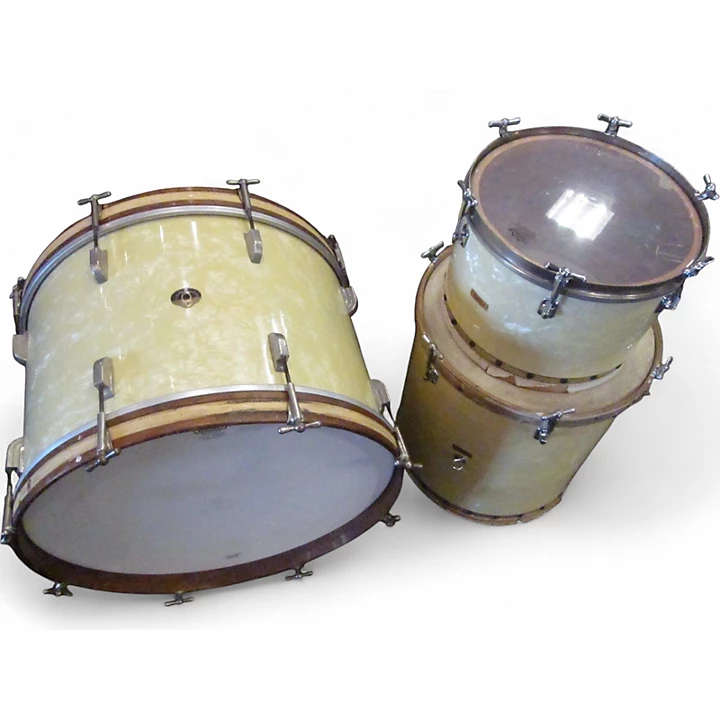 Vintage 1910s Ludwig 3 piece Leedy Single Tack Head Vanilla Drum Kit