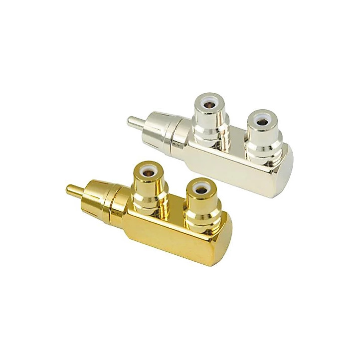 RCA Male to 2 RCA Female Right Angle Adapter Gold