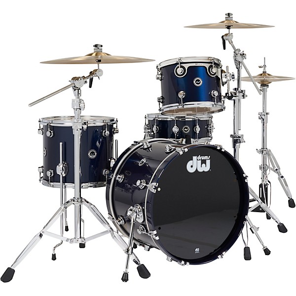Wireless Acoustic Electronic Convertible 4 Piece Drum Set Bundle with 20 Bass Drum Cymbals and Hardware Lacquer Custom Specialty Midnight Blue Metallic