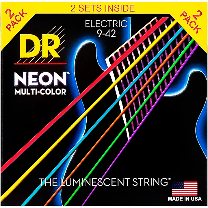Hi Def NEON Multi Color Light Electric Guitar Strings 9 42 2 Pack