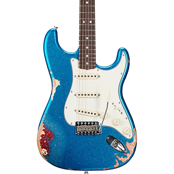 Fender Custom Shop Limited Edition Texas Stratocaster Heavy Relic Electric Guitar Blue Flake/Candy Apple Red/Aged Olympic White