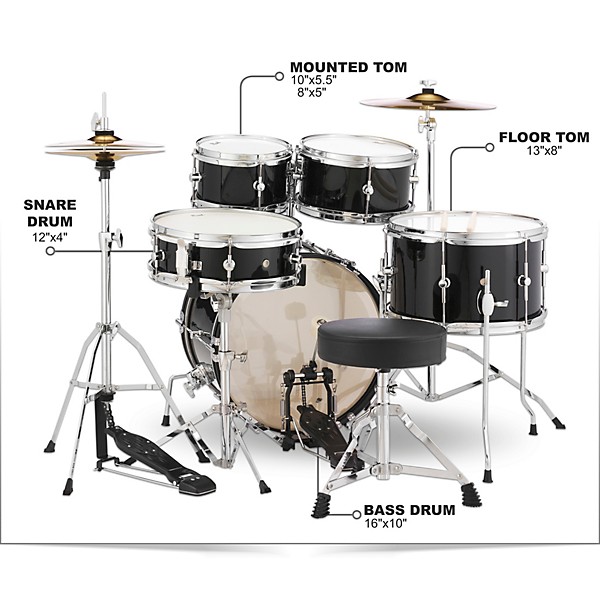 Roadshow Jr Drum Set with Hardware and Cymbals Jet Black