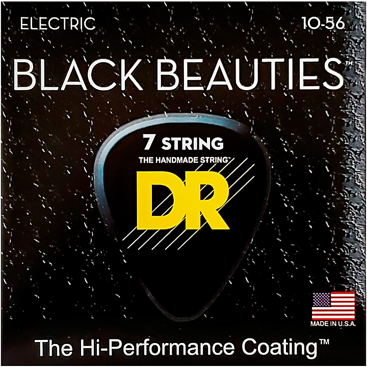 BLACK BEAUTIES Black Coated Medium 7 String Electric Guitar Strings 10 56