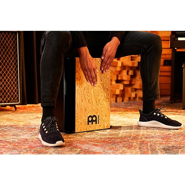Vertical Subwoofer Snare Cajon Black Makah Burl Frontplate