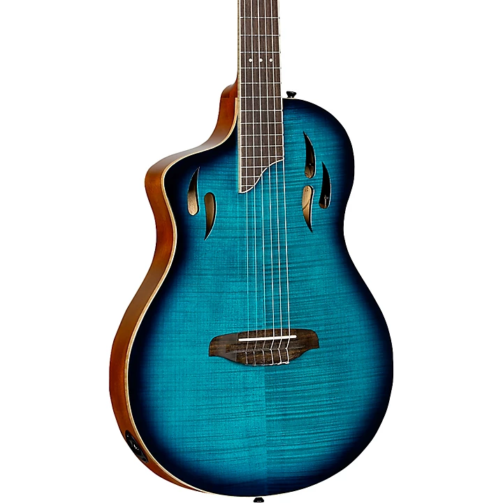 Ortega TourPlayer Deluxe Left Handed Nylon String Acoustic Electric Guitar Blue Burst