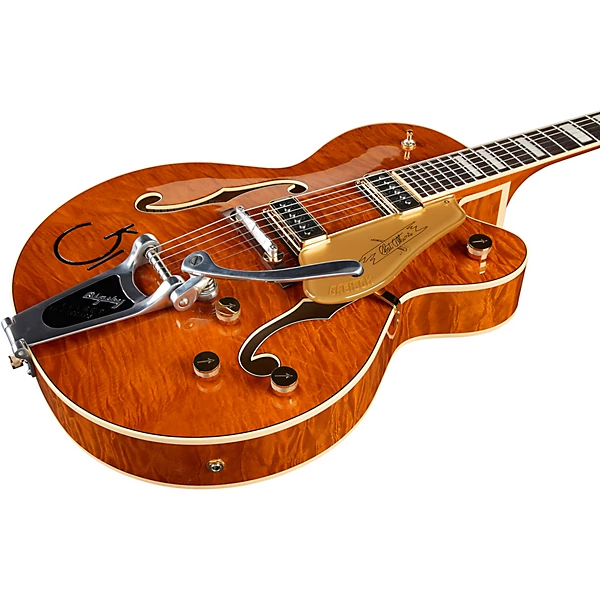 Gretsch Guitars G6120TGQM 56 Limited Edition Quilt Classic Chet Atkins Hollowbody Electric Guitar Roundup Orange Stain