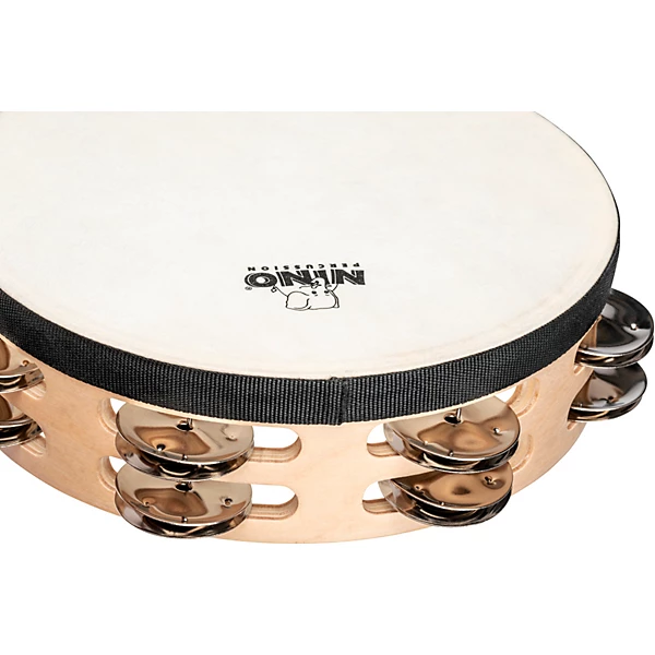 Double Row Headed Wood Tambourine Natural 8 in