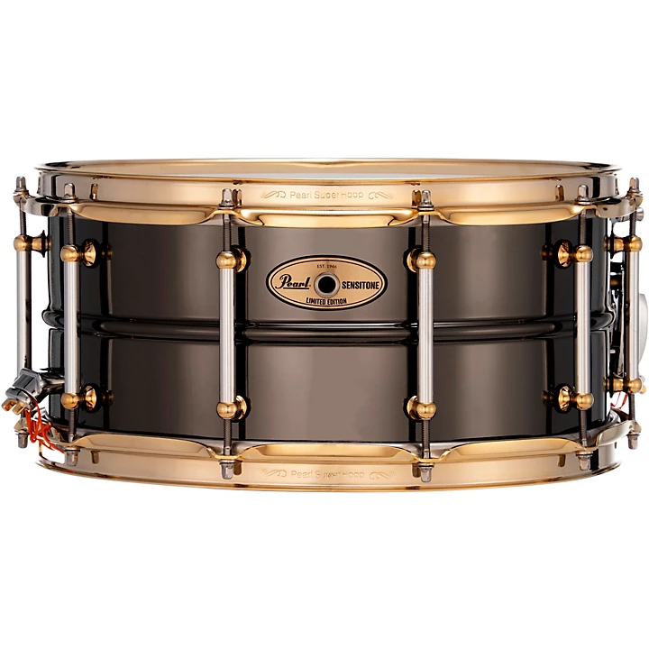 Pearl Sensitone Limited Edition Nickel Plated Black Brass Snare Drum With Gold Plated SuperHoop II Triple Flanged Hoops 14 x 6.5 in.