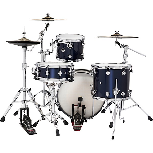 Wireless Acoustic Electronic Convertible 4 Piece Drum Set Bundle with 20 Bass Drum Cymbals and Hardware Lacquer Custom Specialty Midnight Blue Metallic