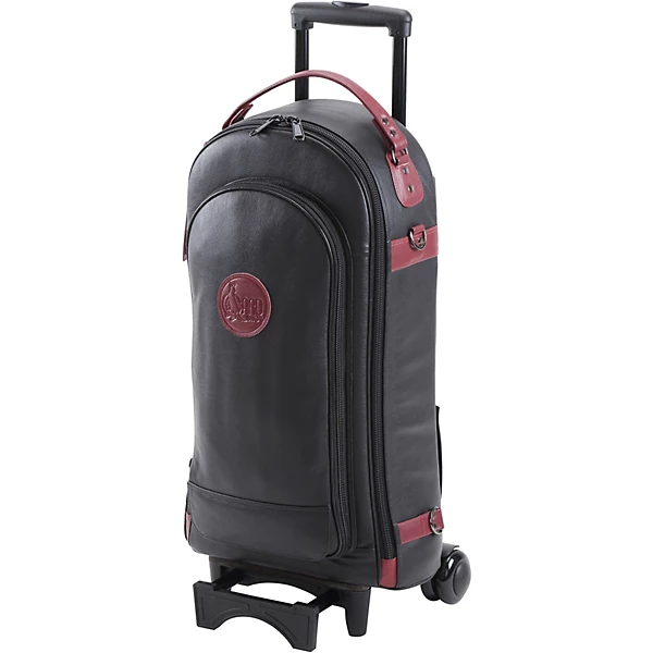 Designer Compact Triple Trumpet Wheelie Black Leather with Burgundy Leather Trim