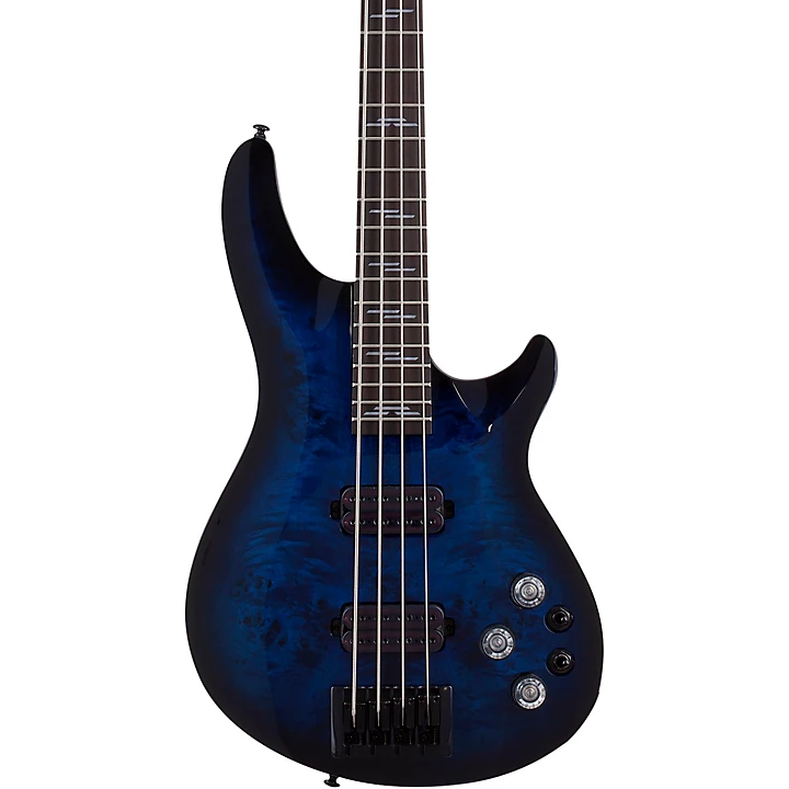 Omen Elite 4 4 String Electric Bass Guitar See Thru Blue Burst