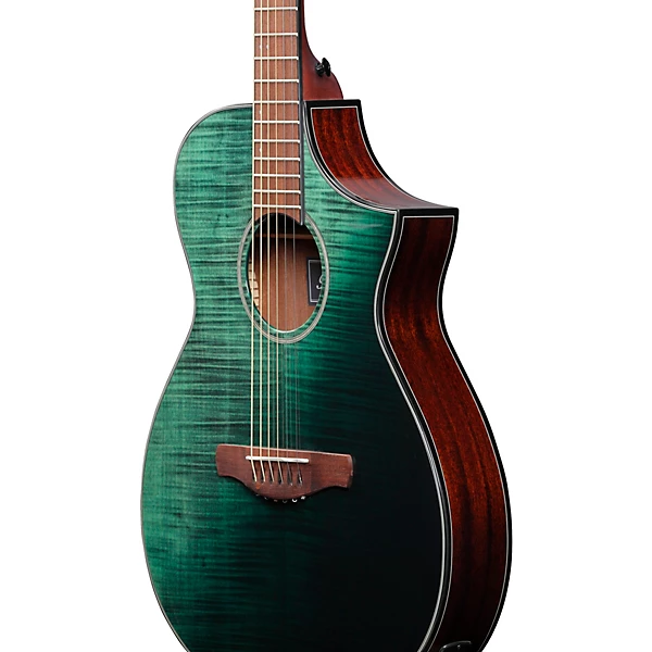 AEWC32FM Thinline Acoustic Electric Guitar Dark Green Sunset Fade