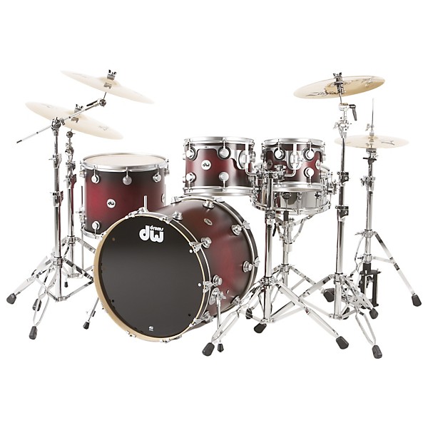 DW Collector's Series Satin Specialty 4 Piece Shell Pack Twisted Cherry to Black Burst Satin Chrome Hardware