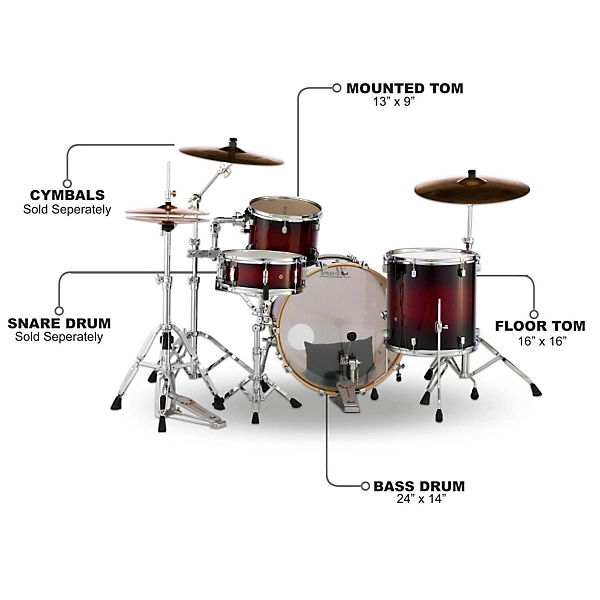 Decade Maple 3 Piece Shell Pack Gloss Deep Red Burst