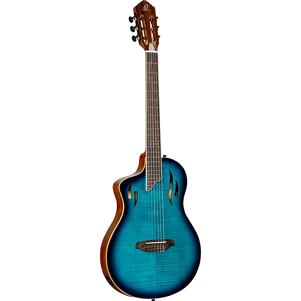 Ortega TourPlayer Deluxe Left Handed Nylon String Acoustic Electric Guitar Blue Burst