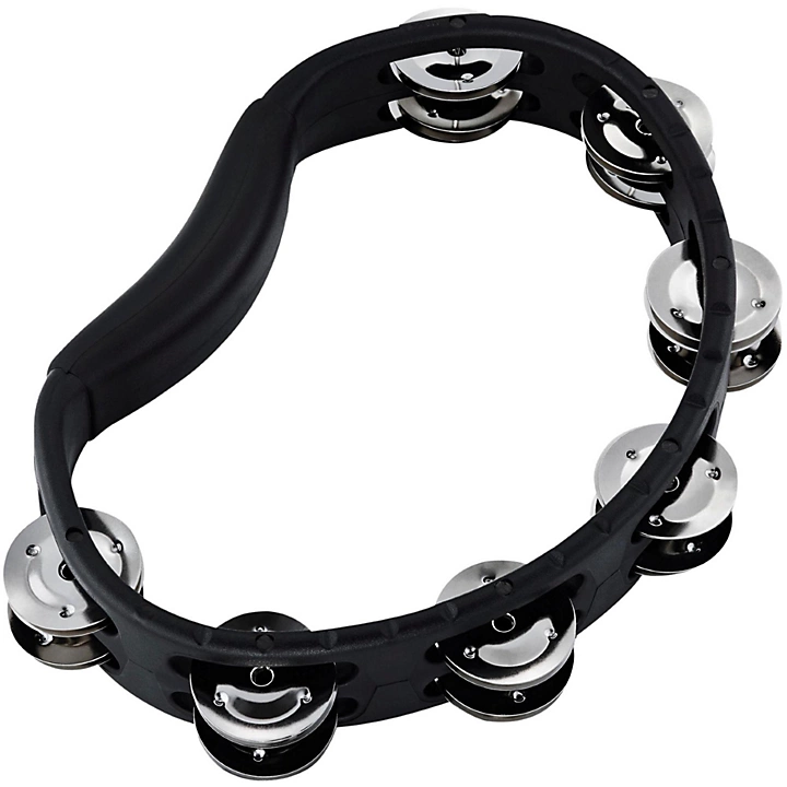 MEINL Handheld Guiro Tambourine with Double Row Steel Jingles Black