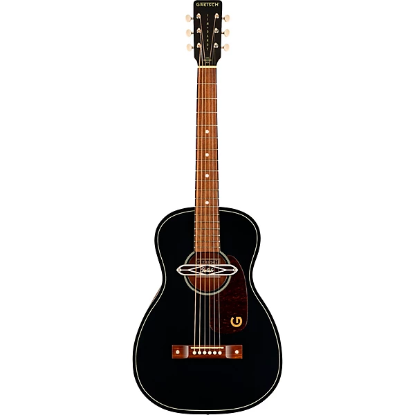 Deltoluxe Parlor Acoustic Electric Guitar Black Top