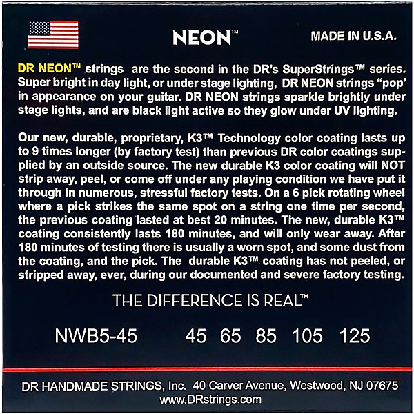 Hi Def NEON White Coated Medium 5 String Bass Strings