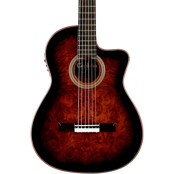 Cordoba Fusion 12 Exotic Top Nylon String Classical Acoustic Electric Guitar Brown Sugar Burst