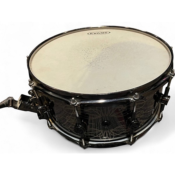 ddrum Used ddrum 65X14 Reflex Tattooed Lady Engraved Black Steel Snare Black Chrome Drum.gc
