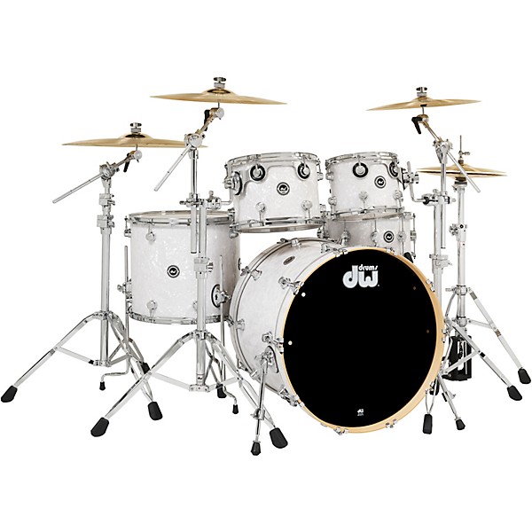 Wireless Acoustic Electronic Convertible 5 Piece Drum Set Bundle with 22 Bass Drum Cymbals and Hardware Finish Ply White Marine Pearl